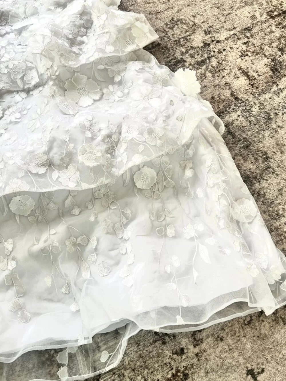 White Tiered Floral Lace Strapless Wedding Gown Bridal Dress Garden Party Sz 10 - Picture 7 of 13